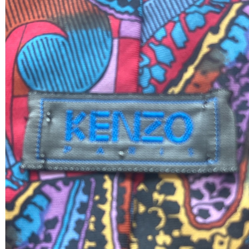 Vintage Kenzo Paris Mens Silk Tie Red Multi Paisley Geometric Made in Italy - Picture 5 of 5